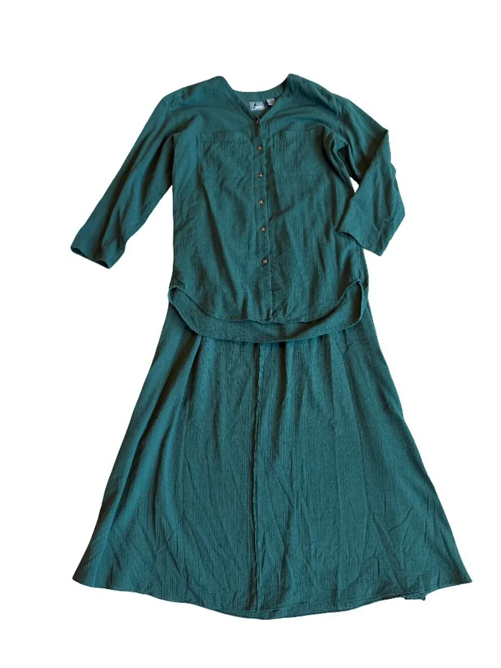Liz Claiborne Liz Wear Green Crinkled Cotton Button Skirt Two Yoke Medium Womens